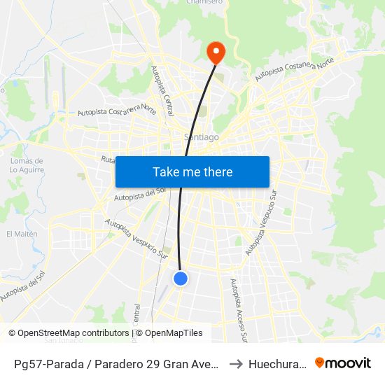 Pg57-Parada / Paradero 29 Gran Avenida to Huechuraba map