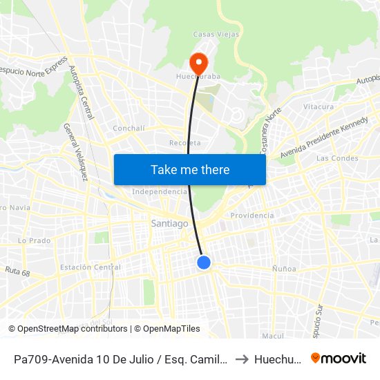 Pa709-Avenida 10 De Julio / Esq. Camilo Henríquez to Huechuraba map