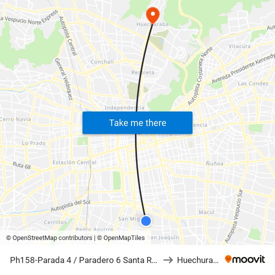 Ph158-Parada 4 / Paradero 6 Santa Rosa to Huechuraba map