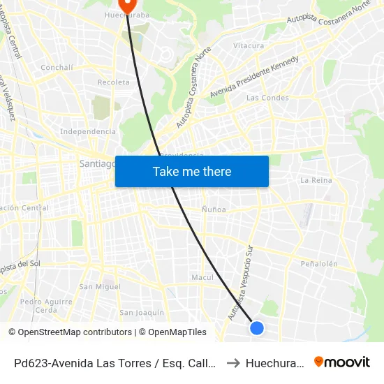 Pd623-Avenida Las Torres / Esq. Calle 1 to Huechuraba map