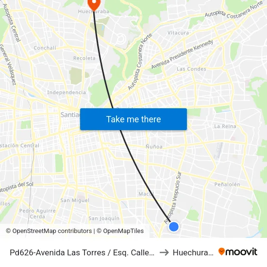 Pd626-Avenida Las Torres / Esq. Calle 414 to Huechuraba map