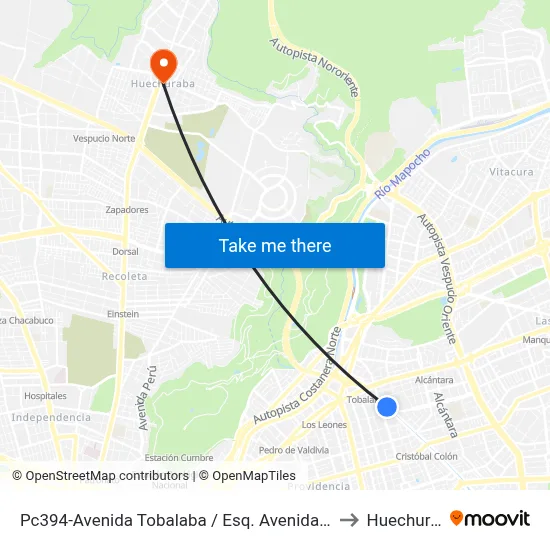 Pc394-Avenida Tobalaba / Esq. Avenida El Bosque to Huechuraba map