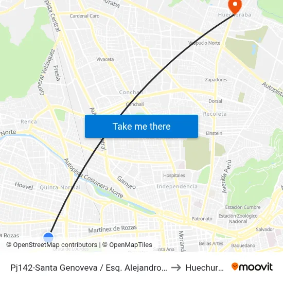 Pj142-Santa Genoveva / Esq. Alejandro Fierro to Huechuraba map