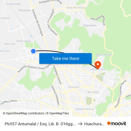Pb557-Antumalal / Esq. Lib. B. O'Higgins to Huechuraba map