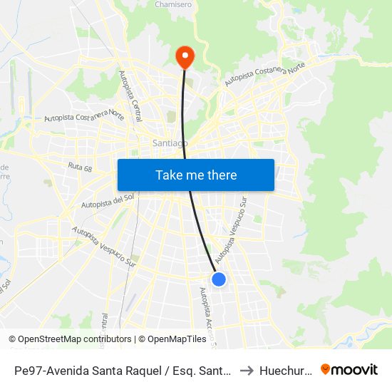 Pe97-Avenida Santa Raquel / Esq. Santa Amalia to Huechuraba map