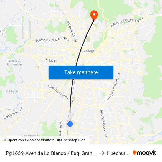 Pg1639-Avenida Lo Blanco / Esq. Gran Avenida to Huechuraba map