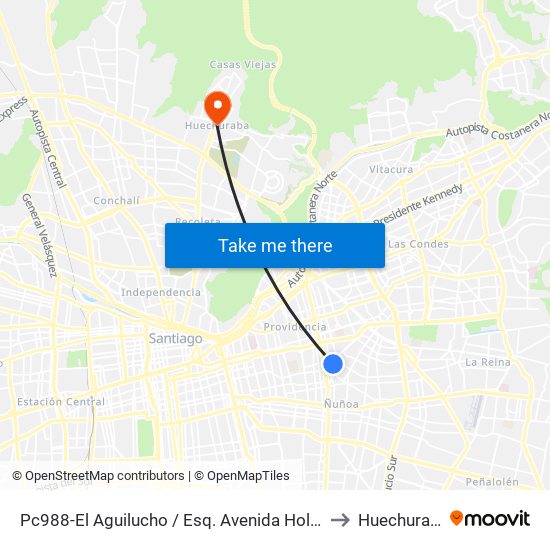 Pc988-El Aguilucho / Esq. Avenida Holanda to Huechuraba map