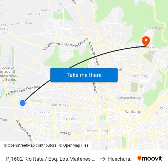 Pj1602-Río Itata / Esq. Los.Maitenes Pte. to Huechuraba map