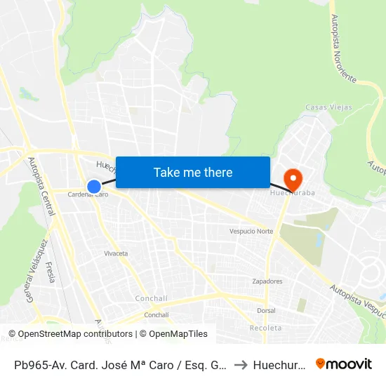 Pb965-Av. Card. José Mª Caro / Esq. Granada to Huechuraba map