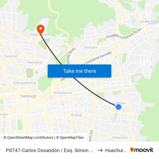 Pd747-Carlos Ossandón / Esq. Simon González to Huechuraba map