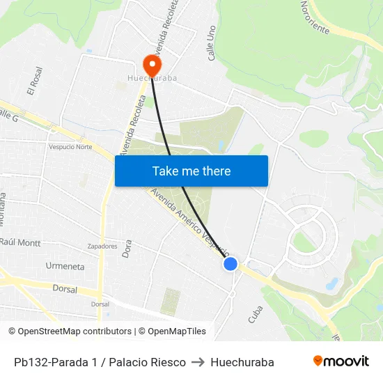 Pb132-Parada 1 / Palacio Riesco to Huechuraba map