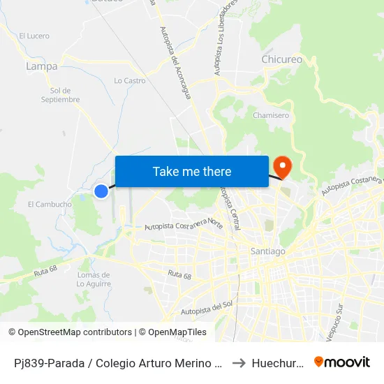 Pj839-Parada / Colegio Arturo Merino Benítez to Huechuraba map