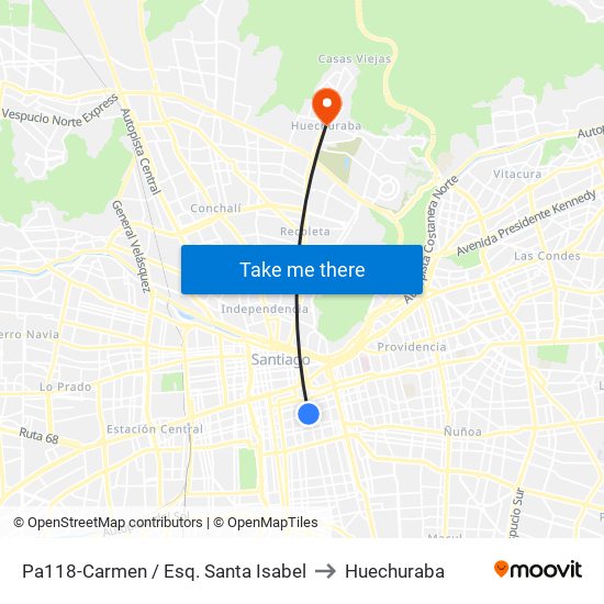 Pa118-Carmen / Esq. Santa Isabel to Huechuraba map