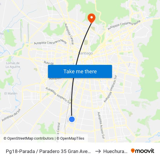 Pg18-Parada / Paradero 35 Gran Avenida to Huechuraba map