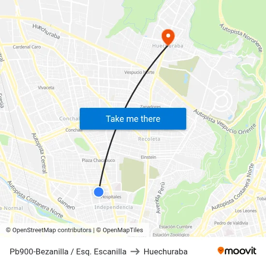 Pb900-Bezanilla / Esq. Escanilla to Huechuraba map