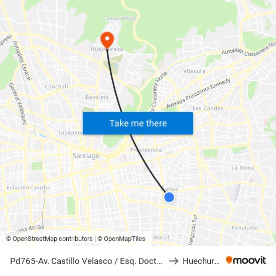 Pd765-Av. Castillo Velasco / Esq. Doctor Johow to Huechuraba map