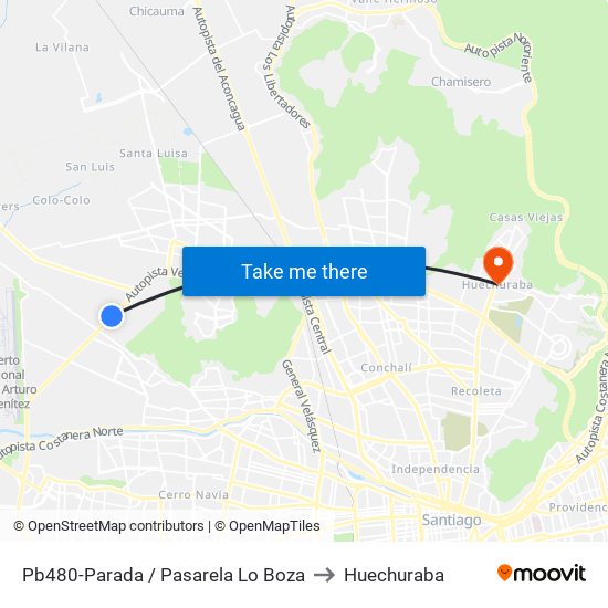 Pb480-Parada / Pasarela Lo Boza to Huechuraba map