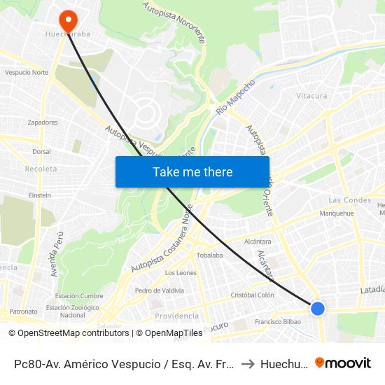 Pc80-Av. Américo Vespucio / Esq. Av. Francisco Bilbao to Huechuraba map