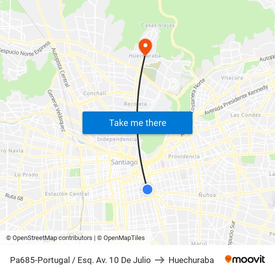 Pa685-Portugal / Esq. Av. 10 De Julio to Huechuraba map