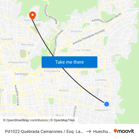 Pd1022-Quebrada Camarones / Esq. Lago O'Higgins to Huechuraba map