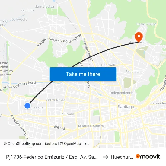 Pj1706-Federico Errázuriz / Esq. Av. San Francisco to Huechuraba map