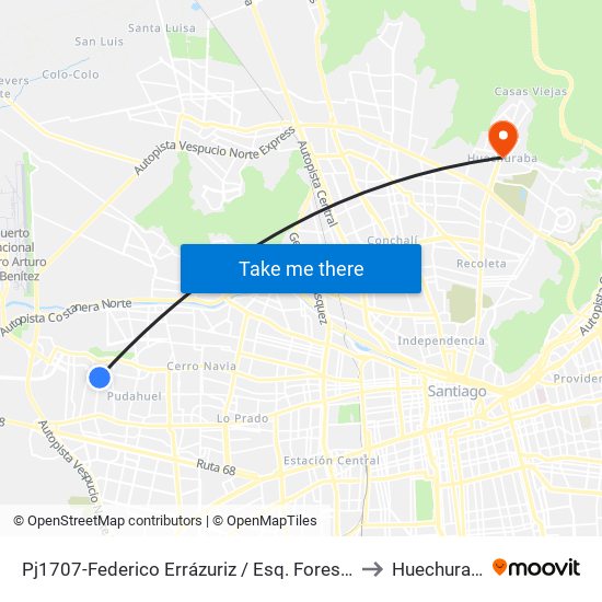 Pj1707-Federico Errázuriz / Esq. Forestales to Huechuraba map