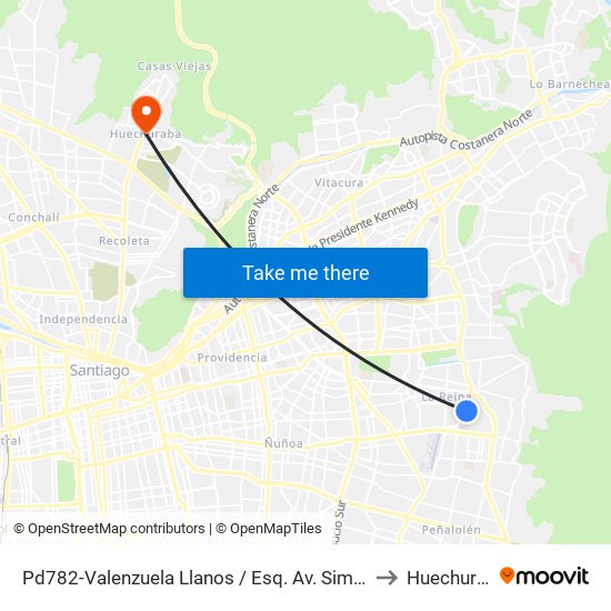 Pd782-Valenzuela Llanos / Esq. Av. Simón Bolivar to Huechuraba map