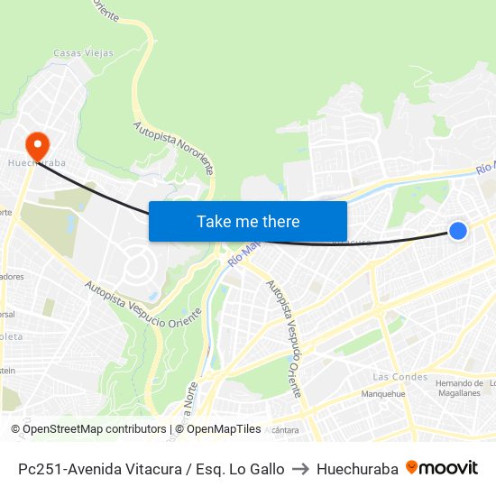 Pc251-Avenida Vitacura / Esq. Lo Gallo to Huechuraba map