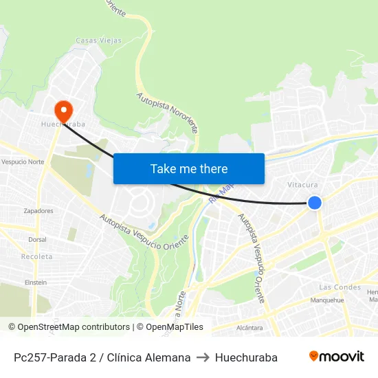Pc257-Parada 2 / Clínica Alemana to Huechuraba map
