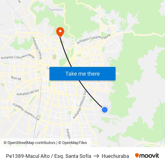 Pe1389-Macul Alto / Esq. Santa Sofía to Huechuraba map