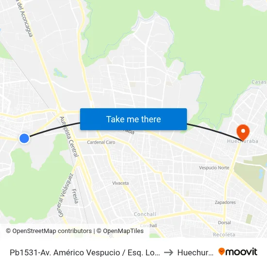 Pb1531-Av. Américo Vespucio / Esq. Lo Campino to Huechuraba map