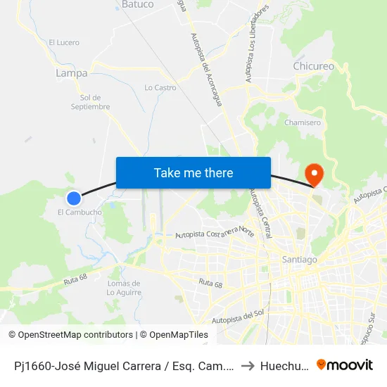 Pj1660-José Miguel Carrera / Esq. Cam. Luis Cruz M. to Huechuraba map