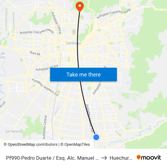 Pf990-Pedro Duarte / Esq. Alc. Manuel Muñoz to Huechuraba map