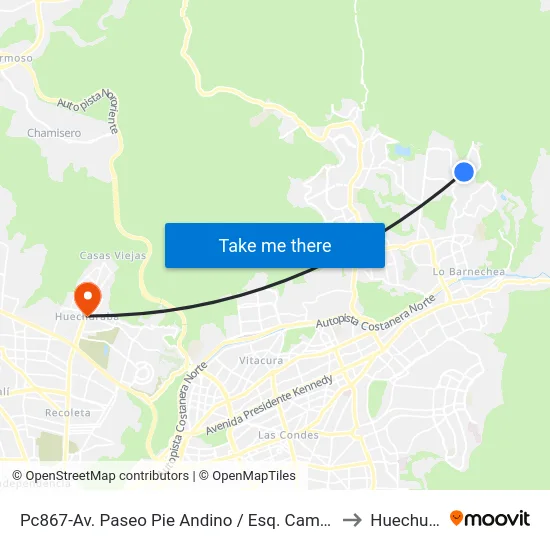 Pc867-Av. Paseo Pie Andino / Esq. Cam. El Huinganal to Huechuraba map