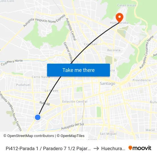 Pi412-Parada 1 / Paradero 7 1/2 Pajaritos to Huechuraba map