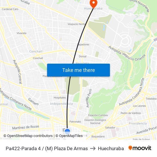 Pa422-Parada 4 / (M) Plaza De Armas to Huechuraba map