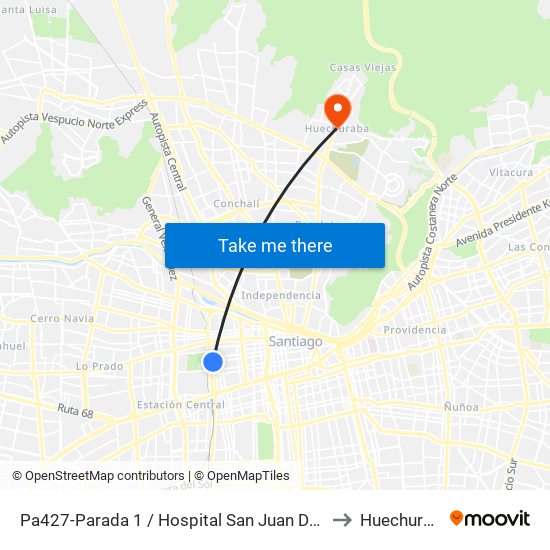 Pa427-Parada 1 / Hospital San Juan De Dios to Huechuraba map
