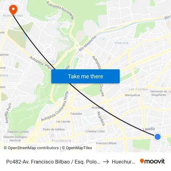 Pc482-Av. Francisco Bilbao / Esq. Polobanda to Huechuraba map