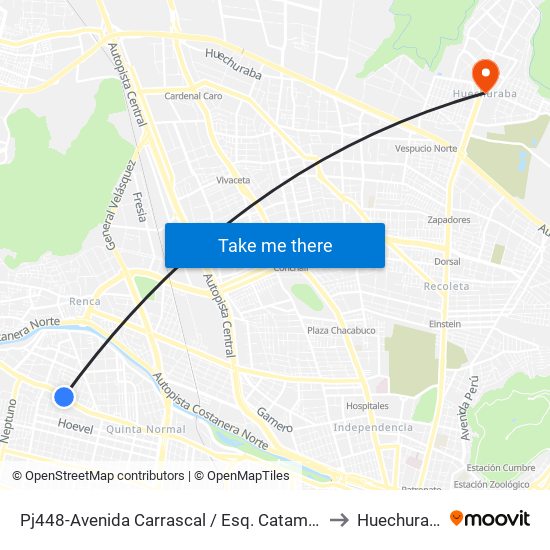 Pj448-Avenida Carrascal / Esq. Catamarca to Huechuraba map