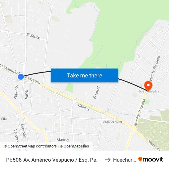 Pb508-Av. Américo Vespucio / Esq. Pedro Fontova to Huechuraba map