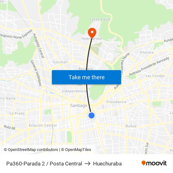 Pa360-Parada 2 / Posta Central to Huechuraba map