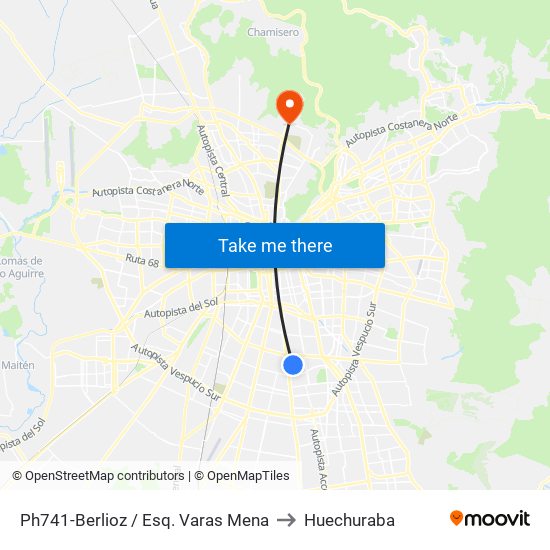 Ph741-Berlioz / Esq. Varas Mena to Huechuraba map