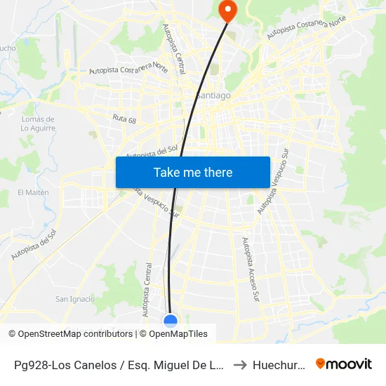 Pg928-Los Canelos / Esq. Miguel De La Barra to Huechuraba map