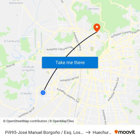 Pi995-José Manuel Borgoño / Esq. Los Adobes to Huechuraba map