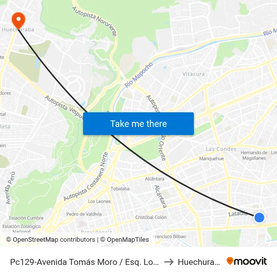 Pc129-Avenida Tomás Moro / Esq. Lolco to Huechuraba map