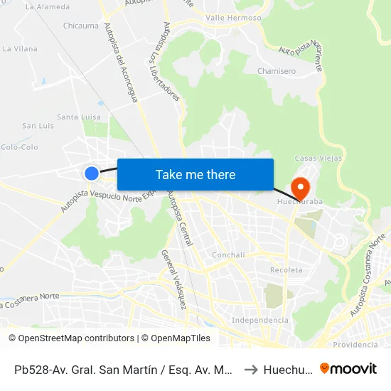 Pb528-Av. Gral. San Martín / Esq. Av. Manuel A. Matta to Huechuraba map