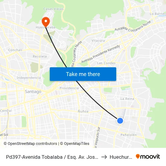 Pd397-Avenida Tobalaba / Esq. Av. José Arrieta to Huechuraba map