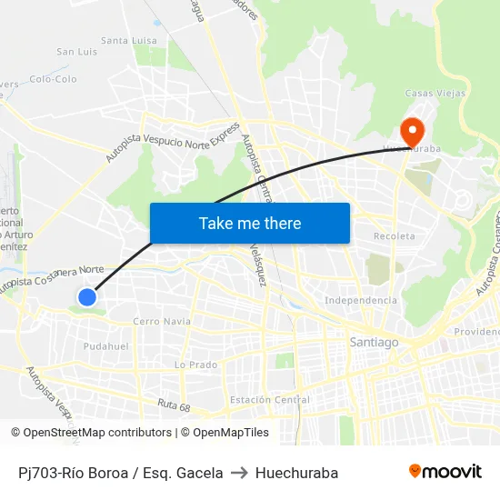 Pj703-Río Boroa / Esq. Gacela to Huechuraba map