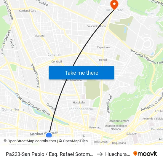 Pa223-San Pablo / Esq. Rafael Sotomayor to Huechuraba map