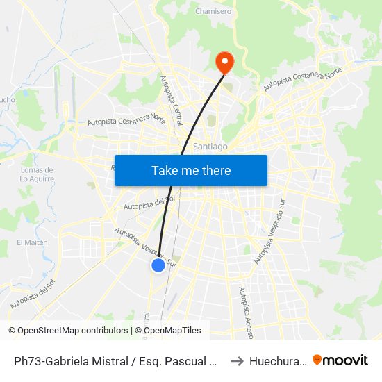 Ph73-Gabriela Mistral / Esq. Pascual Ortega to Huechuraba map
